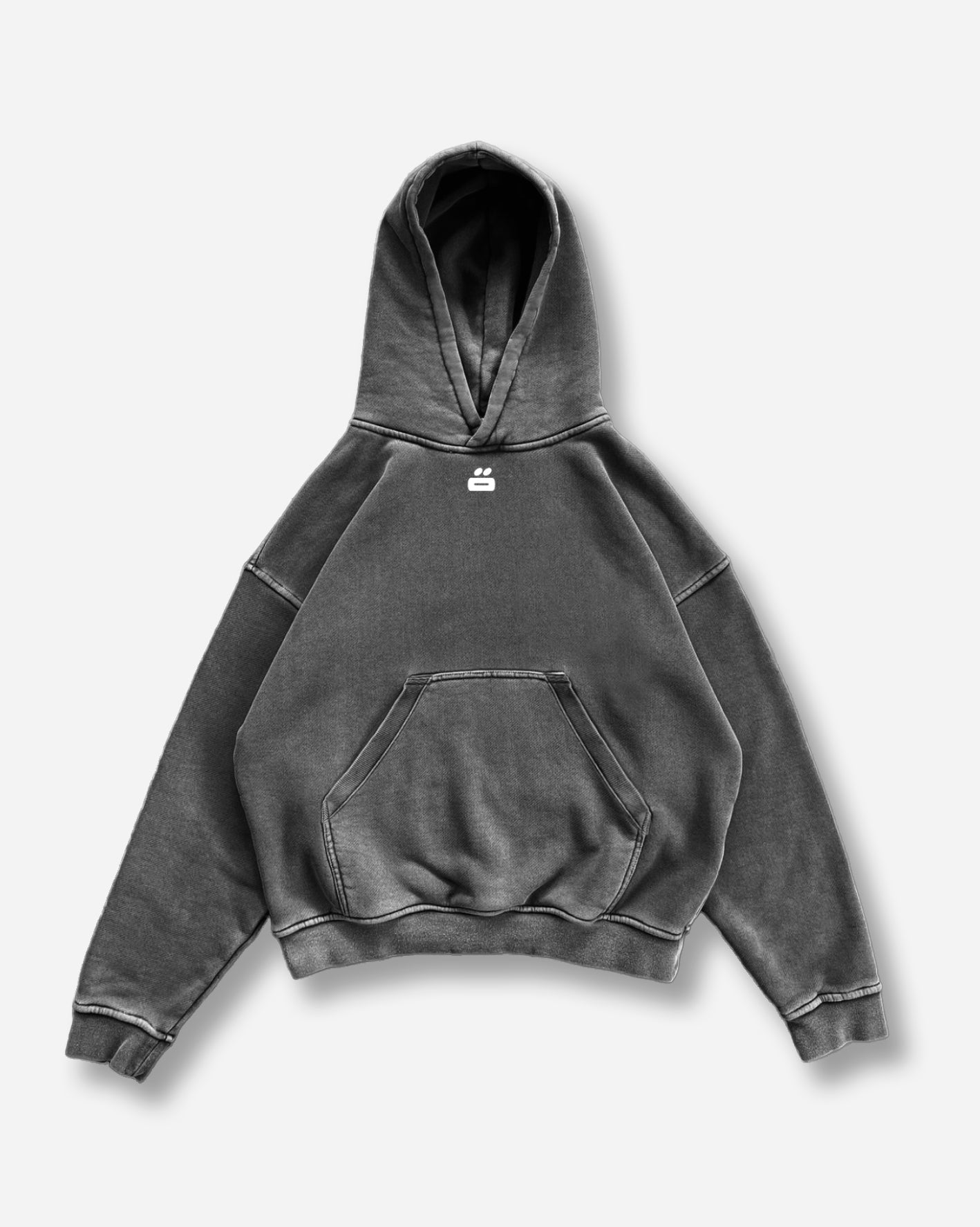 Front view of the Heavy Hoodie in Washed Black, showcasing the relaxed cropped fit and garment-dyed finish