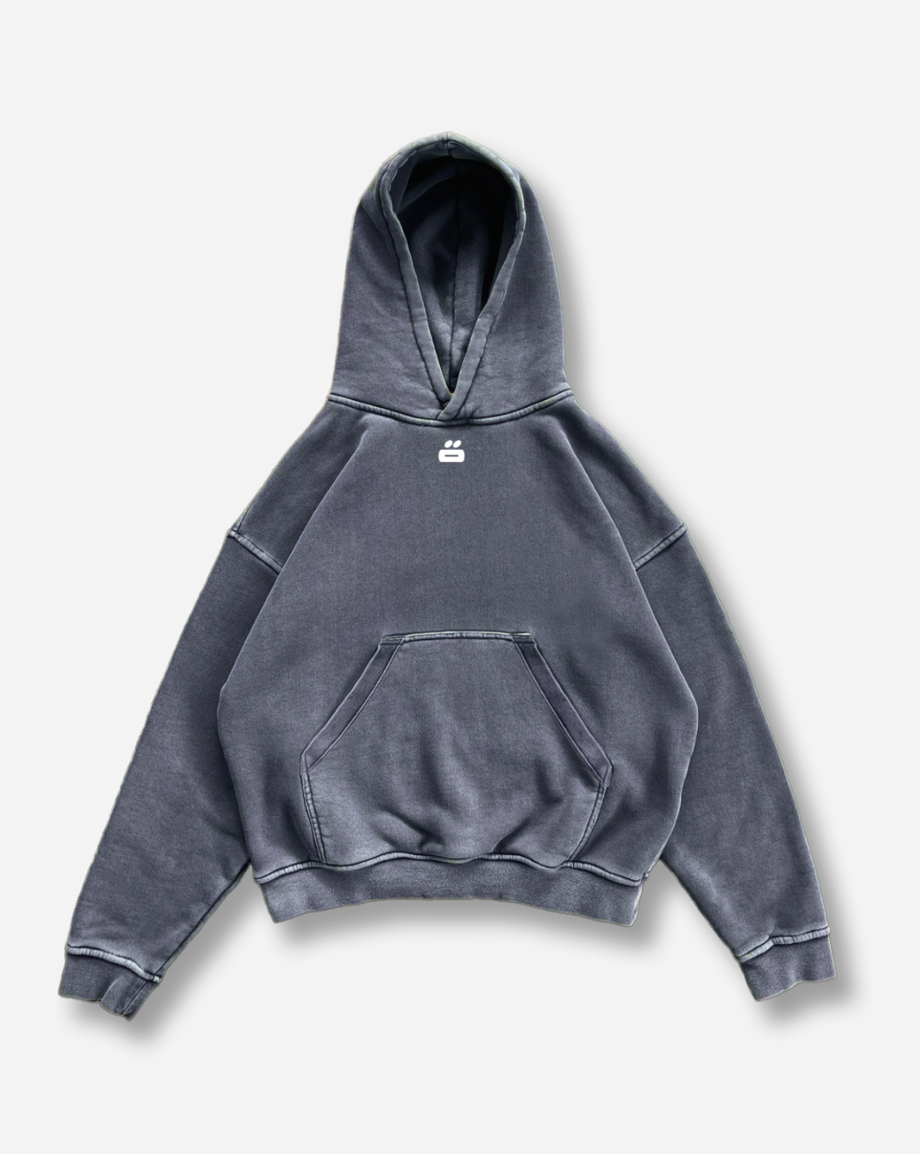 Front view of Heavy Hoodie in Washed Blue, made with 420gsm cotton